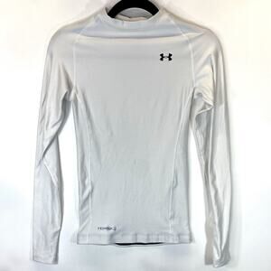 UNDER ARMOUR WOMENS WHITE COLDGEAR MOCK NECK COMPRESSION SHIRT SMALL